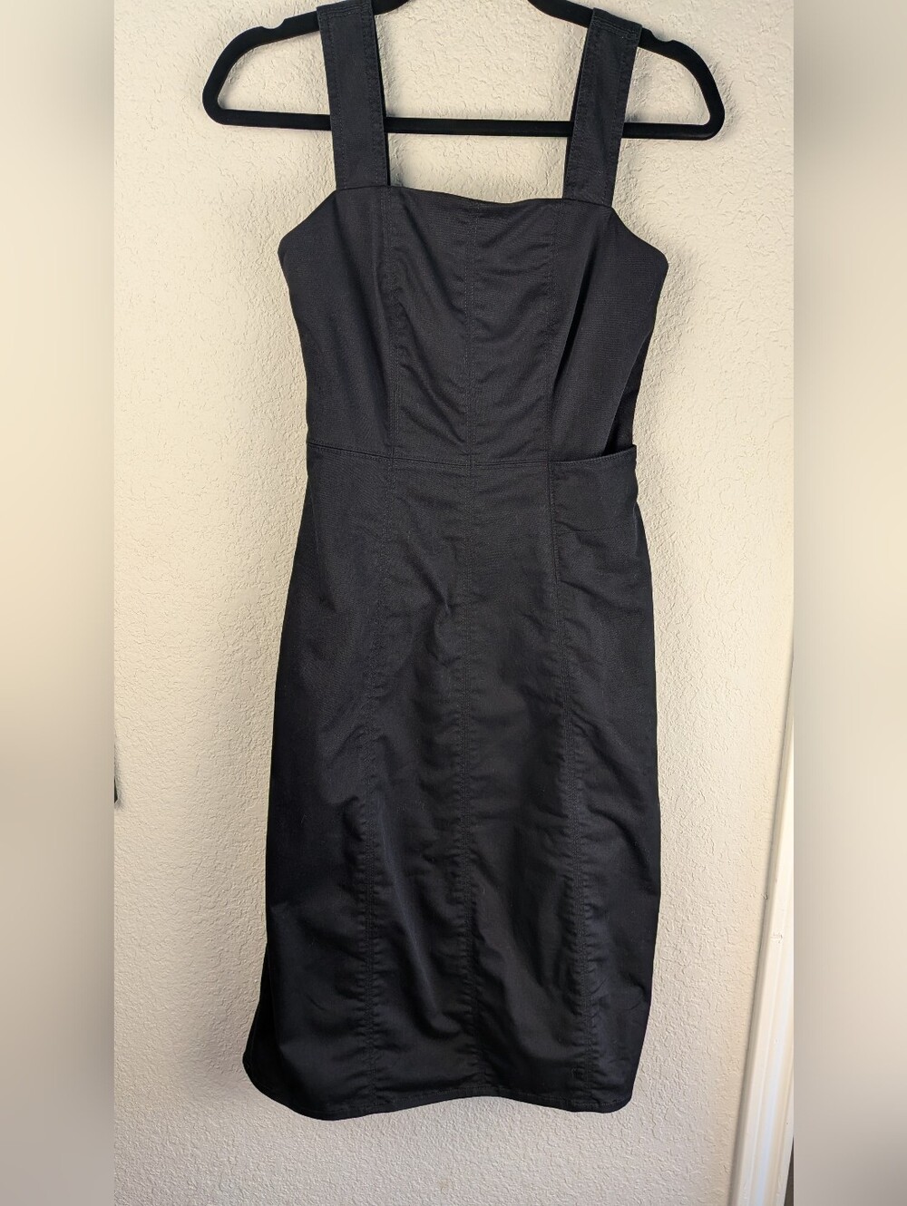 COS Sleeveless Sheath Dress Size 4 Light Stretch Woven Cotton Black Pockets Chic